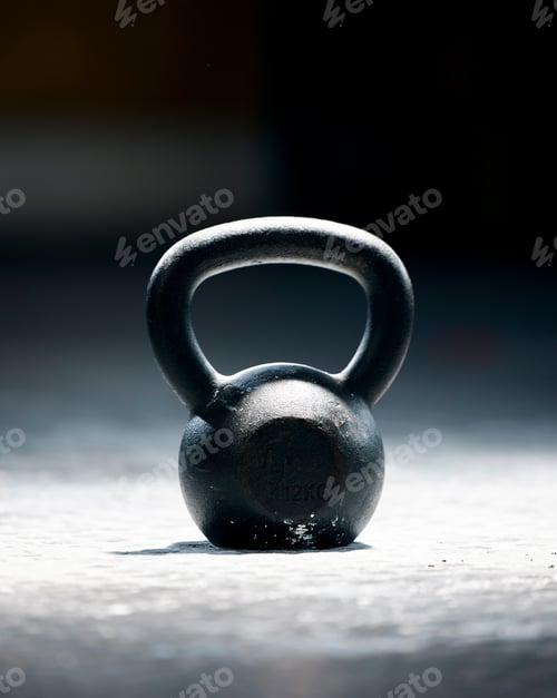 Preview: Fitness, motivation or kettlebell at a gym with mockup space for strength training, exercise or wor