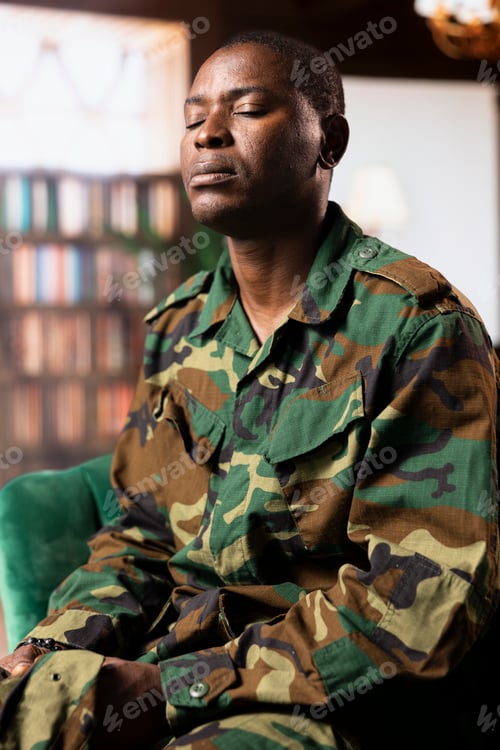 Preview: African american army veteran in camouflage discusses emotional challenges