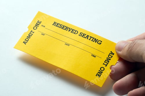 Preview: Yellow vintage admission ticket isolated on white background