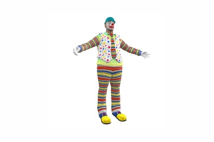 Preview: Clown with extended arms in multicolored outfit