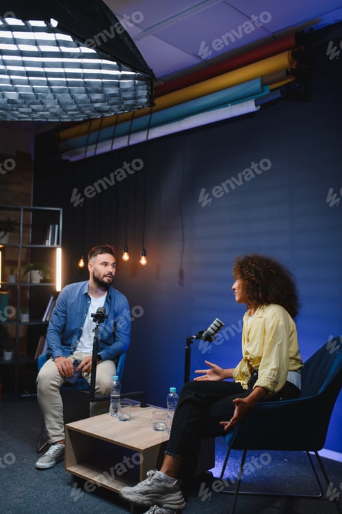 Preview: Content creators recording podcast in professional studio