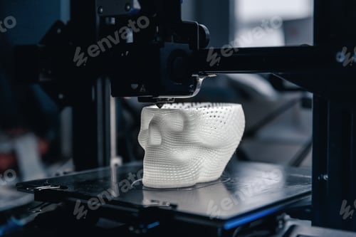 Preview: The 3D printer prints white plastic model