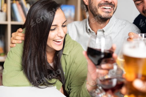 Preview: Caucasian group of friends having fun together at pub.