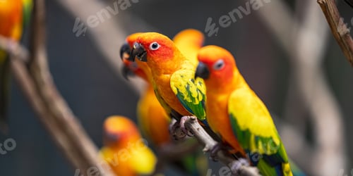 Preview: Beautiful colorful sun conure parrot birds