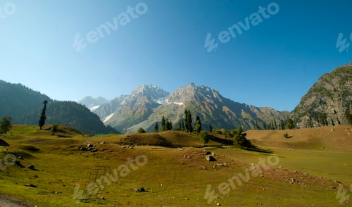 Preview: Beautiful mountain landscape and grass field, Jammu and Kashmir state, India