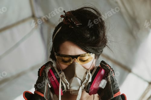 Preview: Professional carpenter wearing a mask