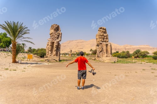 Preview: Two Egyptian sculpture in the city of Luxor along the Nile. Egypt