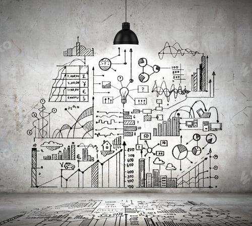Preview: Drawn Business Plan On Wall Illuminated By Lamp Above