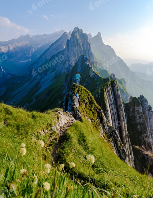 Preview: Schaeffler mountain ridge swiss Alpstein, Appenzell Switzerland, a ridge of the majestic Schaeffler