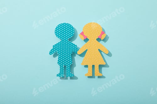 Preview: Paper figures of children on a blue background
