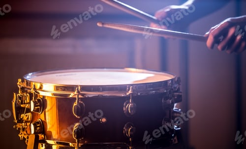 Preview: man playing the snare drum on a beautiful colored background