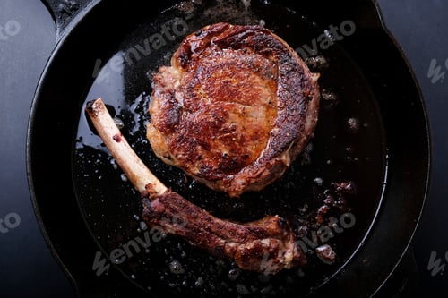 Preview: cast iron pan seared rib steak off the bone