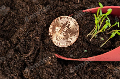 Preview: Sprout plant and bitcoin, growth of bitcoin crypto currency
