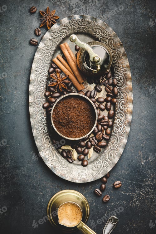 Preview: Coffee composition with vintage manual coffee grinder