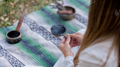 Preview: Unrecognizable woman with yogi elements for yoga and meditation