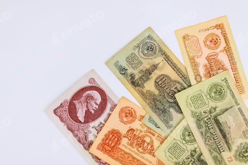 Preview: Collection of Old Paper Rubles on White