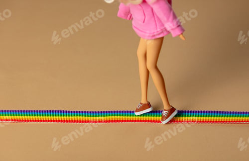 Preview: Doll walking on LGBT rainbow strip