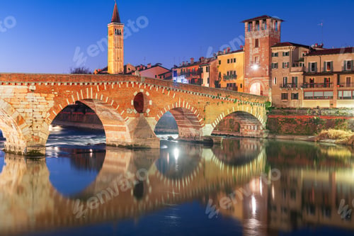 Preview: Verona, Italy Town Skyline on the Adige River with Ponte Pietra