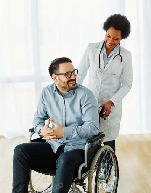 Preview: disability wheelchair doctor patient hospital medical disabled man handicap nurse