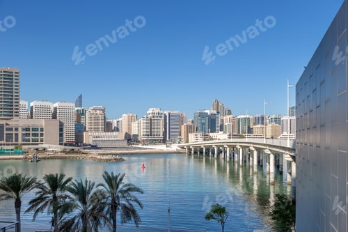 Preview: Abu Dhabi cityscape in the morning, view from the seaside