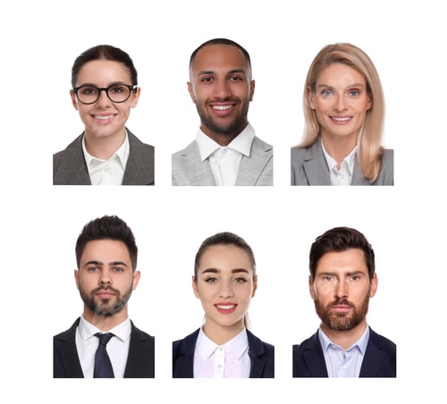 Preview: Photos of different people for passport or other identification document on white background, set