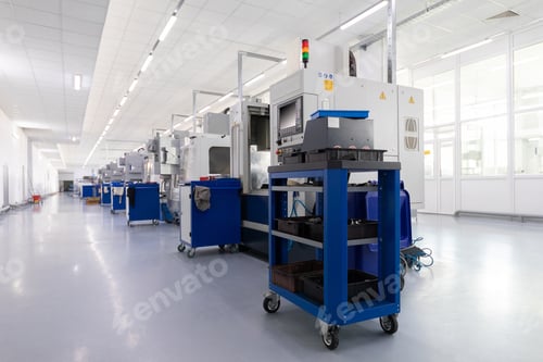 Preview: an interior shot of producing line of metal parts in modern plant
