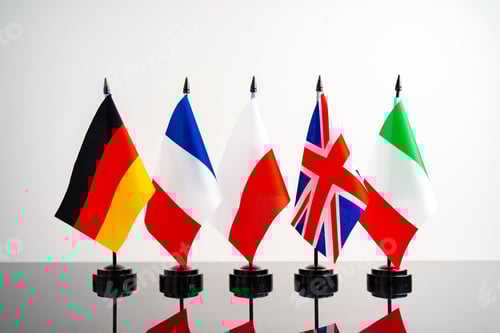 Preview: Lots of small national flags on table