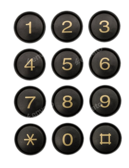 Preview: Buttons of phone keypad close-up, isolated on white, with clippi