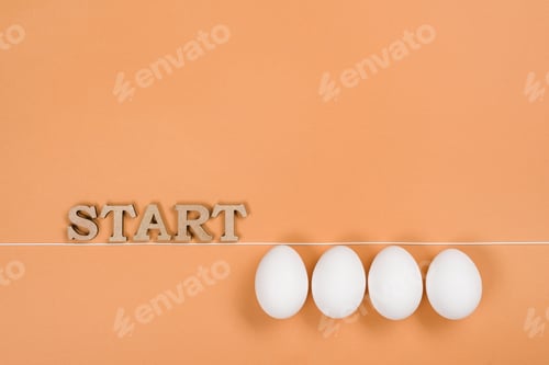 Preview: Word start with wooden letters and start line orange background