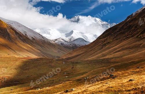 Preview: hick fog on the mountain pass Goulet. Georgia, Svaneti. Europe. Caucasus mountains