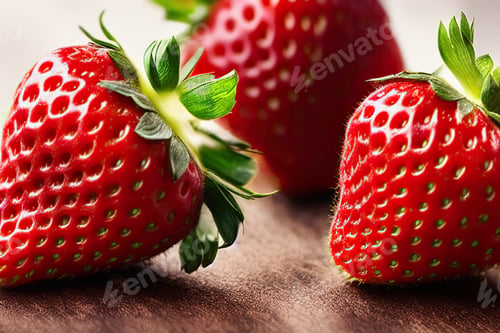 Preview: detail of red strawberries on a wooden board