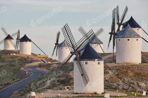 Preview: Traditional antique windmills in Spain. Consuegra, Toledo