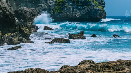Preview: Ocean Waves on Tembeling Coastline at Nusa Penida island, Bali Indonesia