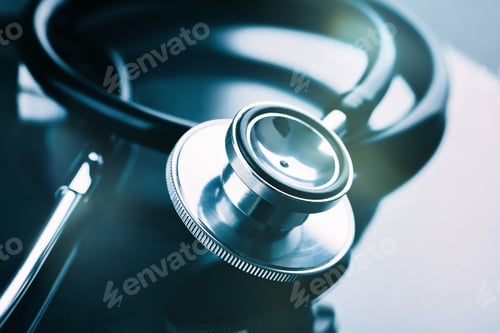 Preview: Medical Stethoscope Close Up on Dark Background