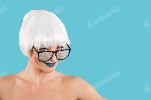 Preview: Cheerful woman in fashionable glasses