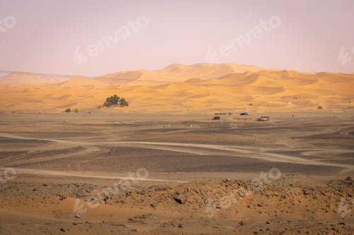 Preview: Vast Desert Landscape with Sand Dunes and Structures