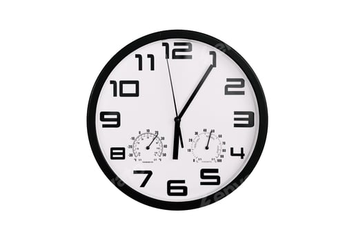 Preview: Clock with arabic numerals on wall shows 18:05 , 6:05