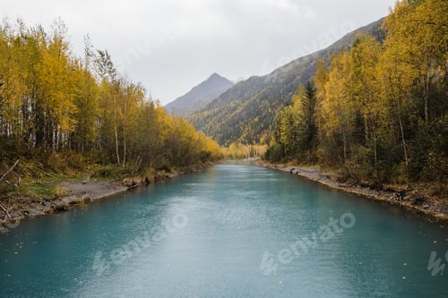 Preview: Mountain river in autumn landscape Alaska