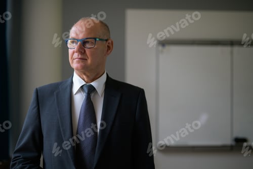 Preview: Senior Businessman Thinking By The Window At Work