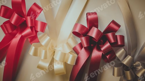 Preview: Red And Gold Ribbons In Vintage Color Style For Shopping , Anniversary , New Year , Christmas And