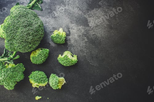 Preview: Broccoli Green Cabbage (Tasty Fresh Vegetables, Vitamins) Menu Concept. Food Background. Top View
