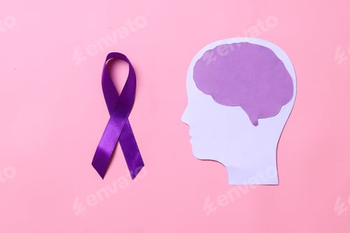 Preview: Purple ribbon with brain paper cutout