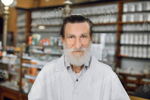 Preview: Close up portrait of handsome senior professional man pharmacist