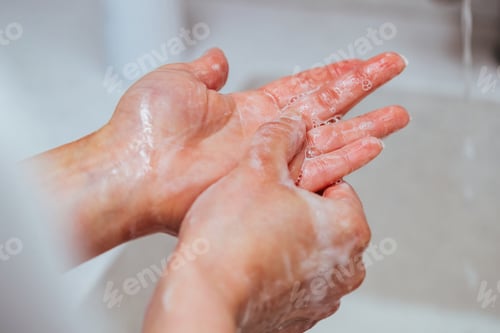 Preview: Close-up of washing hands with soap.
