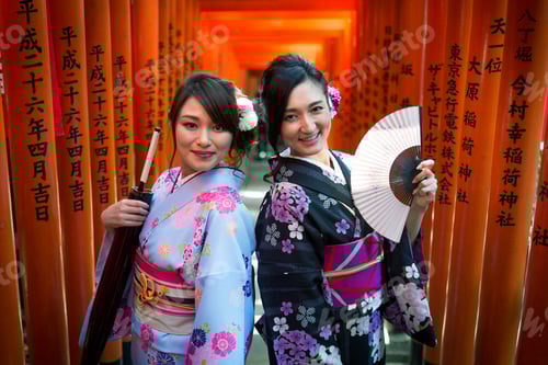 Preview: Japanese women with kimono walking in Tokyo