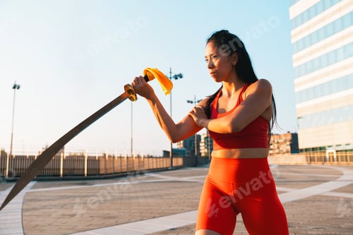 Preview: Chinese young woman practicing wushu kung fu.
