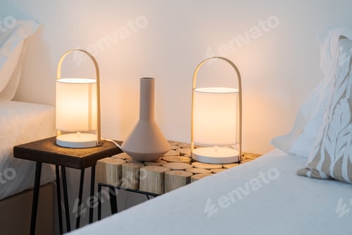 Preview: Lamp and vase on nightstand in bedroom