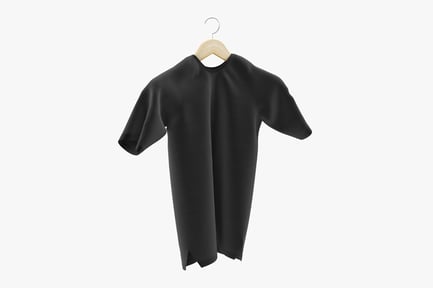 Preview: Black Crew Neck T-Shirt on Wooden Hanger