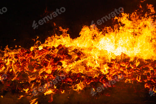 Preview: Fire by night. Flames and embers. Hot and inferno