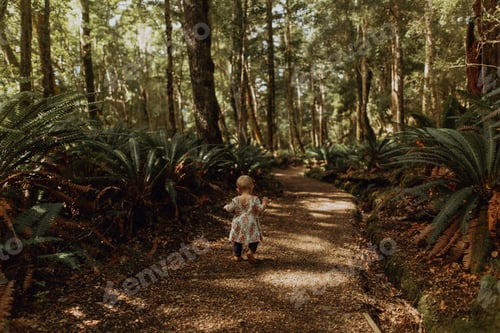 Preview: Baby girl exploring forest, Queenstown, Canterbury, New Zealand